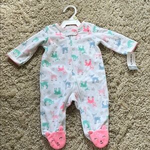 Carter's White and Pink deer and snowflake Footed One Piece